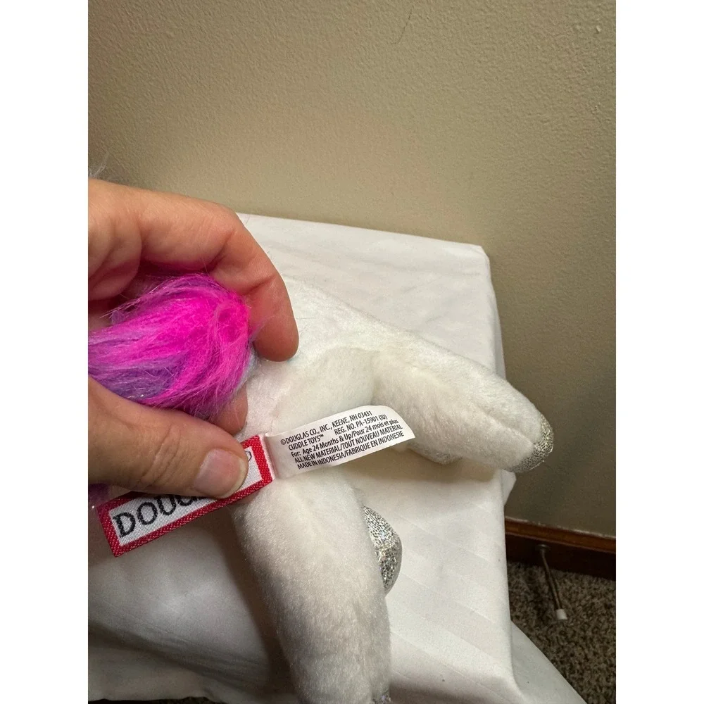 Douglas Toys White Unicorn Plush Pink Purple Hair Silver Glitter Hooves 10